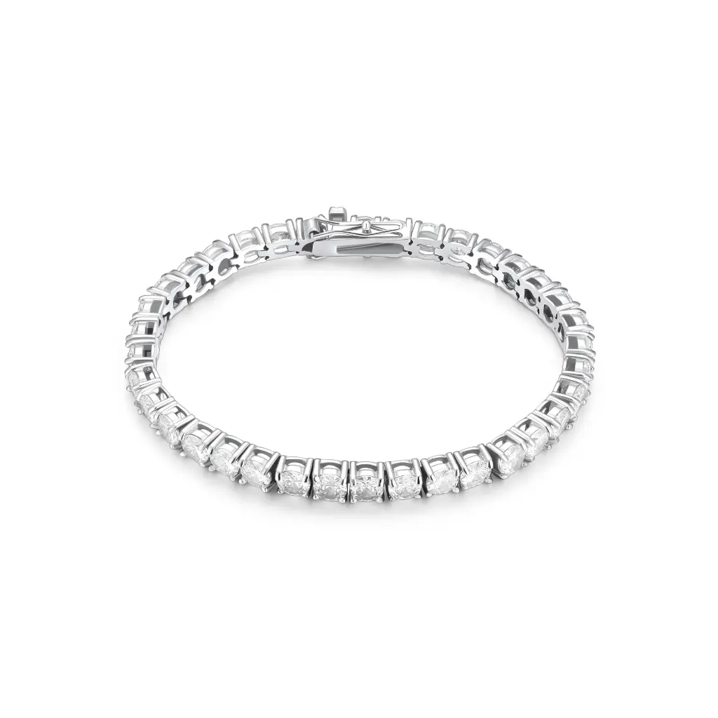 Luxury Silver Tennis Bracelet with Brilliant Crystal Stones Timeless Elegance for Women and Gifts Her