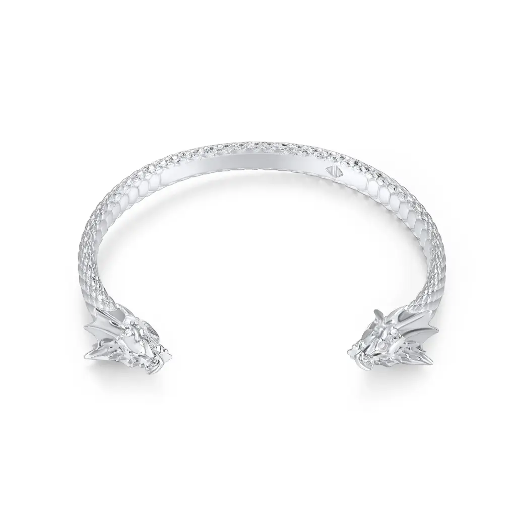 Premium Stainless Steel Dragon Head Cuff Bracelet - Intricate Scale Texture Bangle(DJ01B0247)