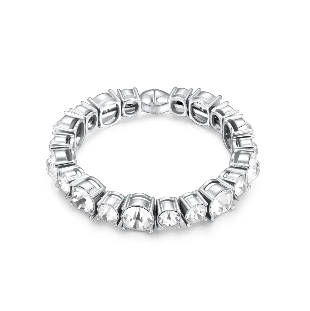 Premium Stainless Steel Round Cut CZ Tennis Stretch Bracelet - Elegant Adjustable Bangle（DJ01B0248）