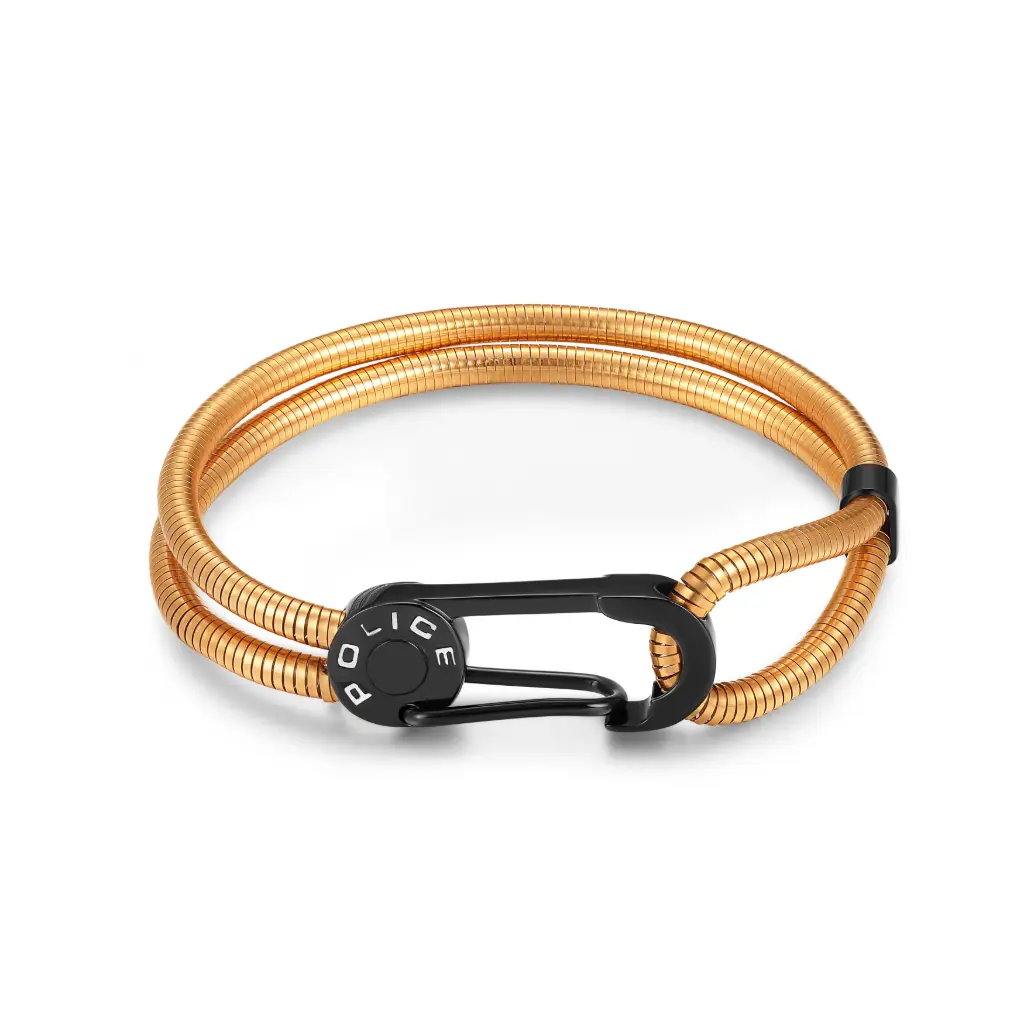 Gold-Tone Stainless Steel Double-Strand Snake Chain Bracelet with Black Carabiner Clasp（DJ01B0365）