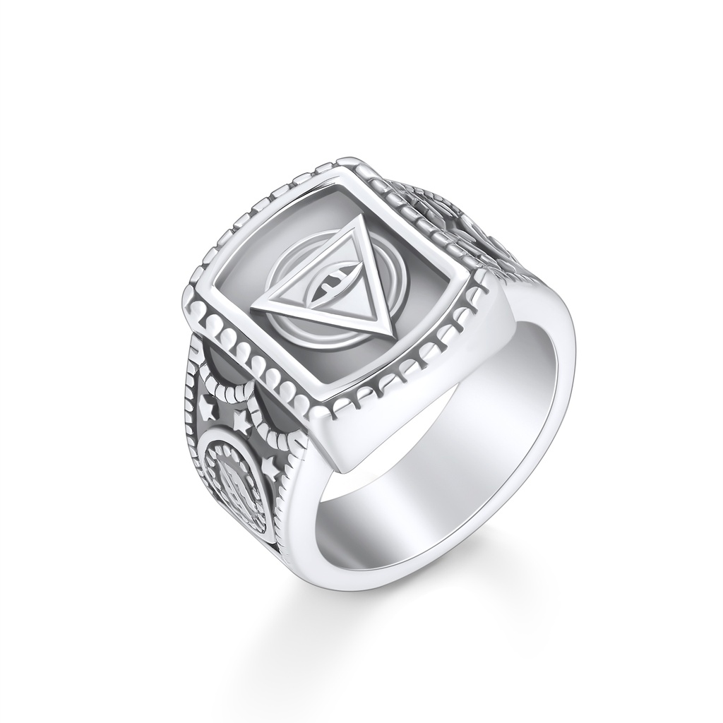 All-Seeing Eye Triangle Square Signet Ring in Silver Steel (Silver)