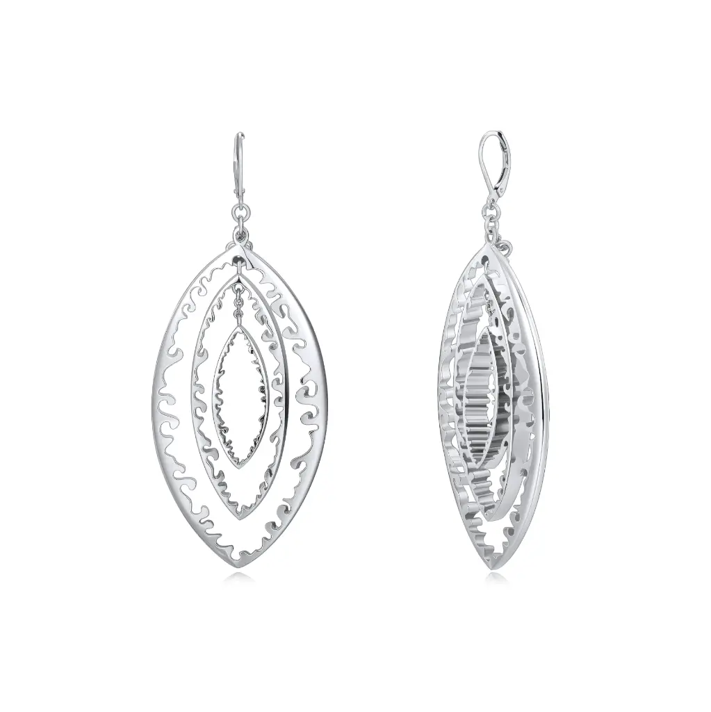 Premium 925 Sterling Silver Layered Marquise Filigree Dangle Earrings - Architectural Minimalist Fashion Jewelry（DJ01E0261）