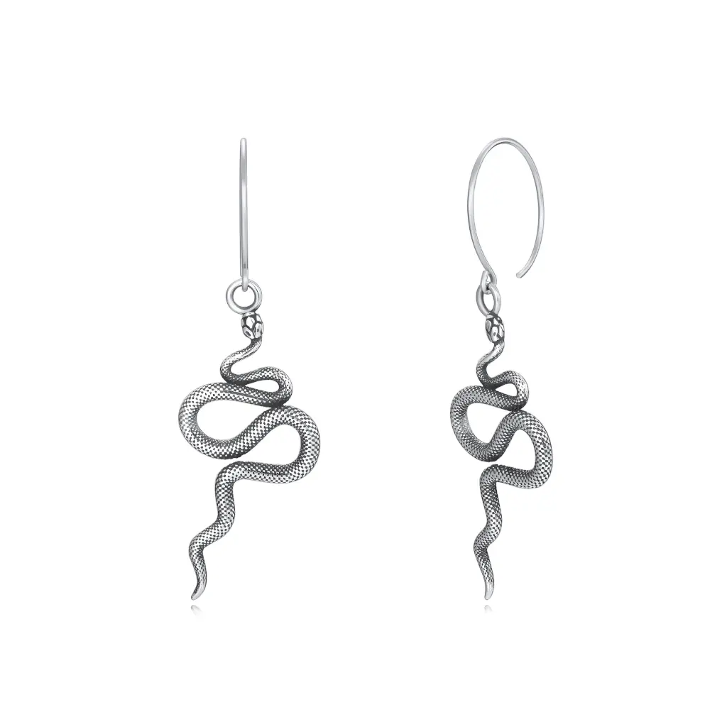 Premium 925 Sterling Silver Textured Snake Dangle Earrings - Boho Serpent Drop Earrings（DJ01E0286）