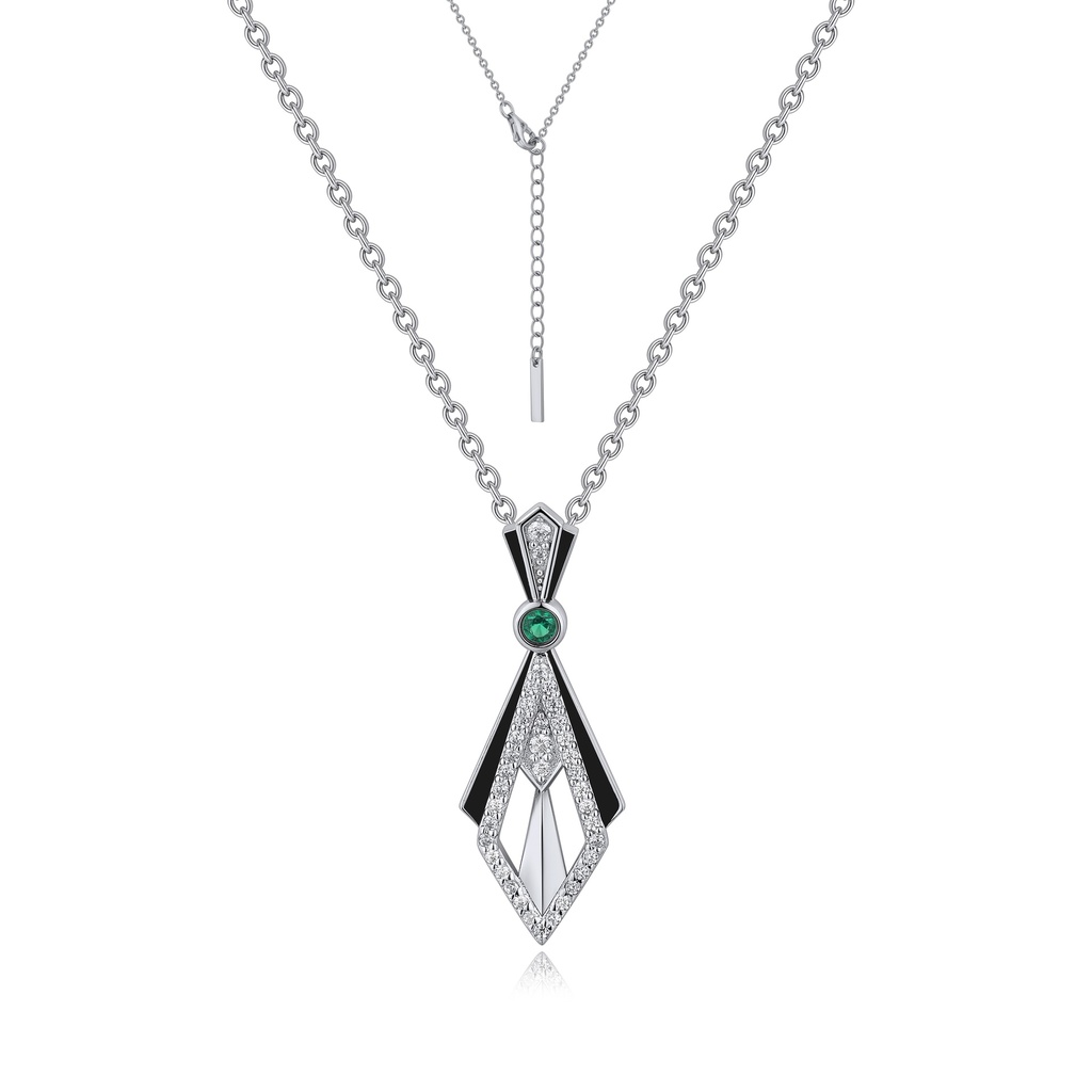 Art Deco Black and Silver Geometric Pendant with Green Accent (Gold)