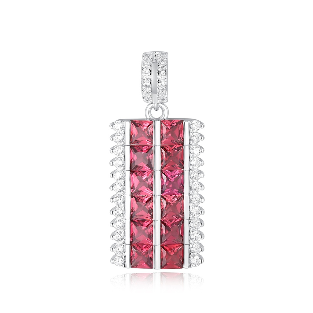 Chic Rectangular Pendant with Red Crystals and Zircon Accents