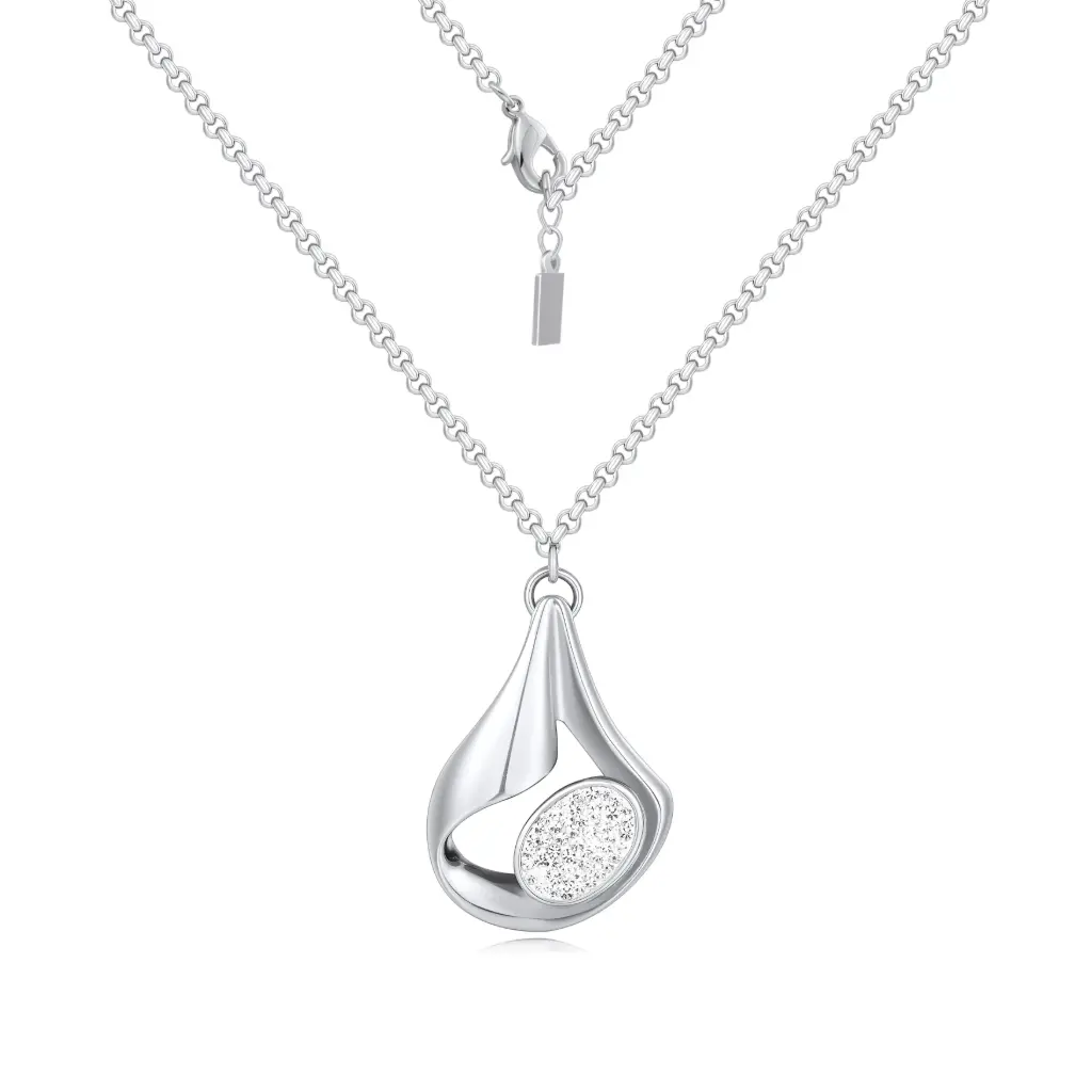 Premium 925 Sterling Silver Abstract Teardrop Pendant Necklace – Modern Sculptural Minimalist Jewelry（DJ01N0213）