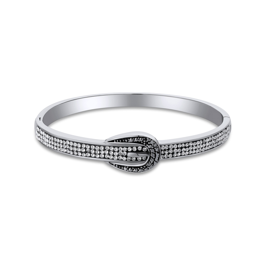 Chic Stainless Steel Bangle with Crystal Accents and Elegant Buckle