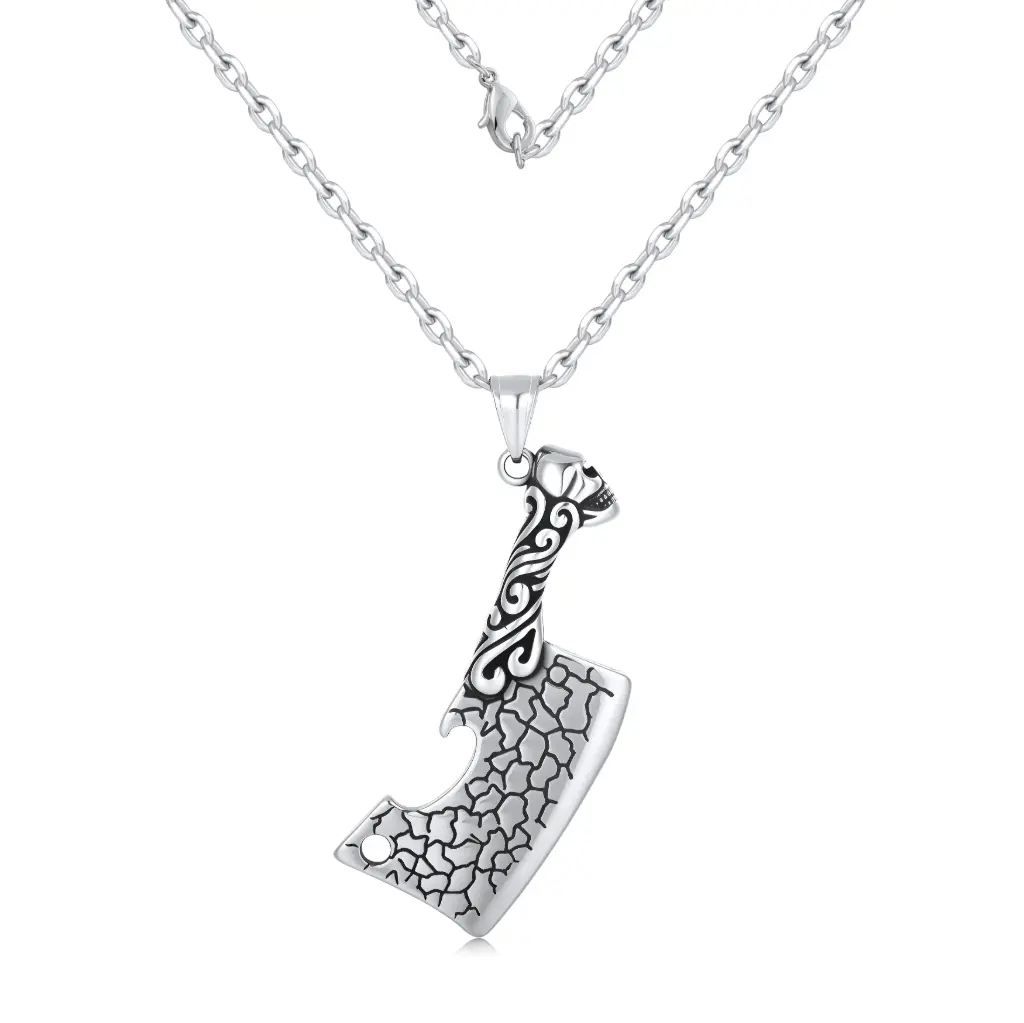 Premium 925 Sterling Silver "Butcher" Cleaver Pendant Necklace - Edgy Artisan Statement Jewelry（DJ01N0219）