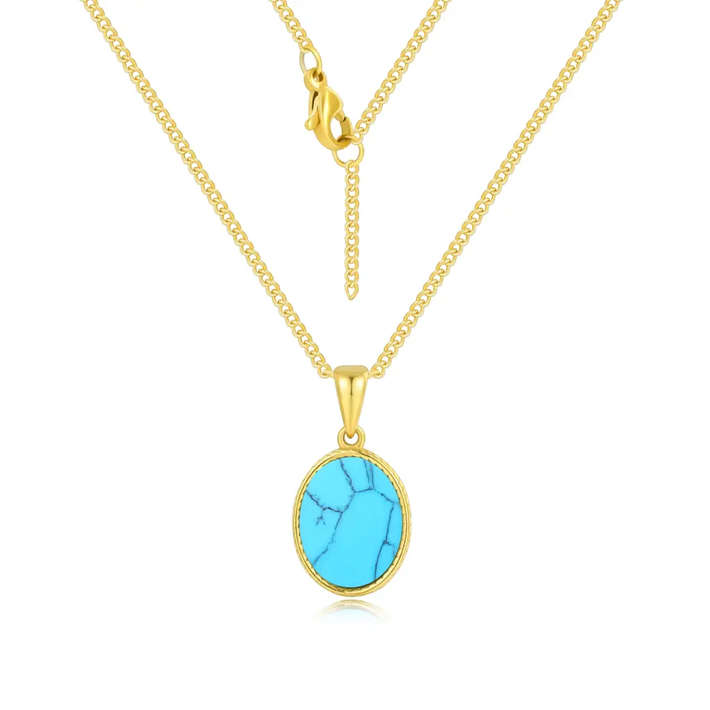 Premium 925 Sterling Silver Turquoise-Colored Stone Pendant Necklace – Boho-Chic Gold-Plated Jewelry（DJ0N10224）