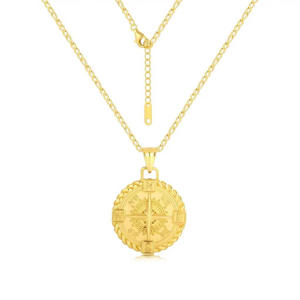 Premium 925 Sterling Silver Gold-Plated Compass Pendant Necklace - Explorer's Nautical Statement Jewelry（DJ01N0225）