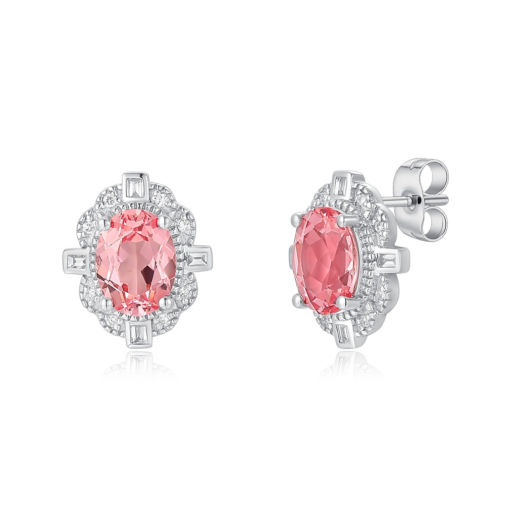 Chic Stainless Steel Earrings with Pink Oval Crystal and Zircon
