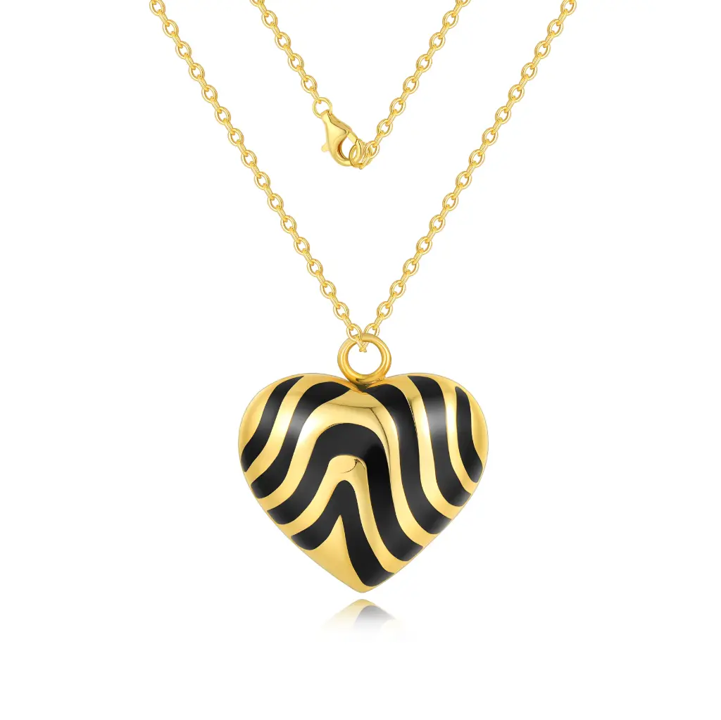 Bold Modern Wave-Striped Heart Pendant – Fashion Jewelry Collection(DJ01N0244)
