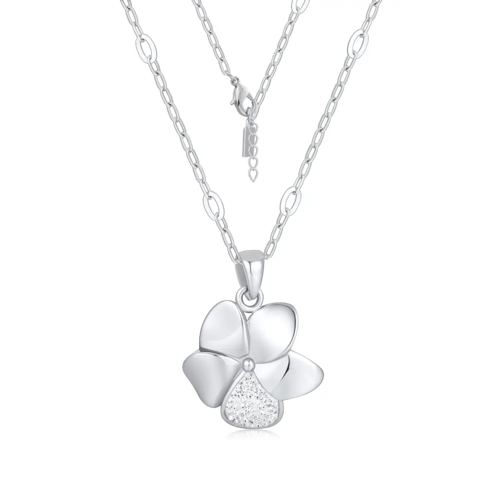 Premium Silver-Tone Plumeria Flower Pendant Necklace – Elegant Floral Statement Jewelry(DJ01N0246)
