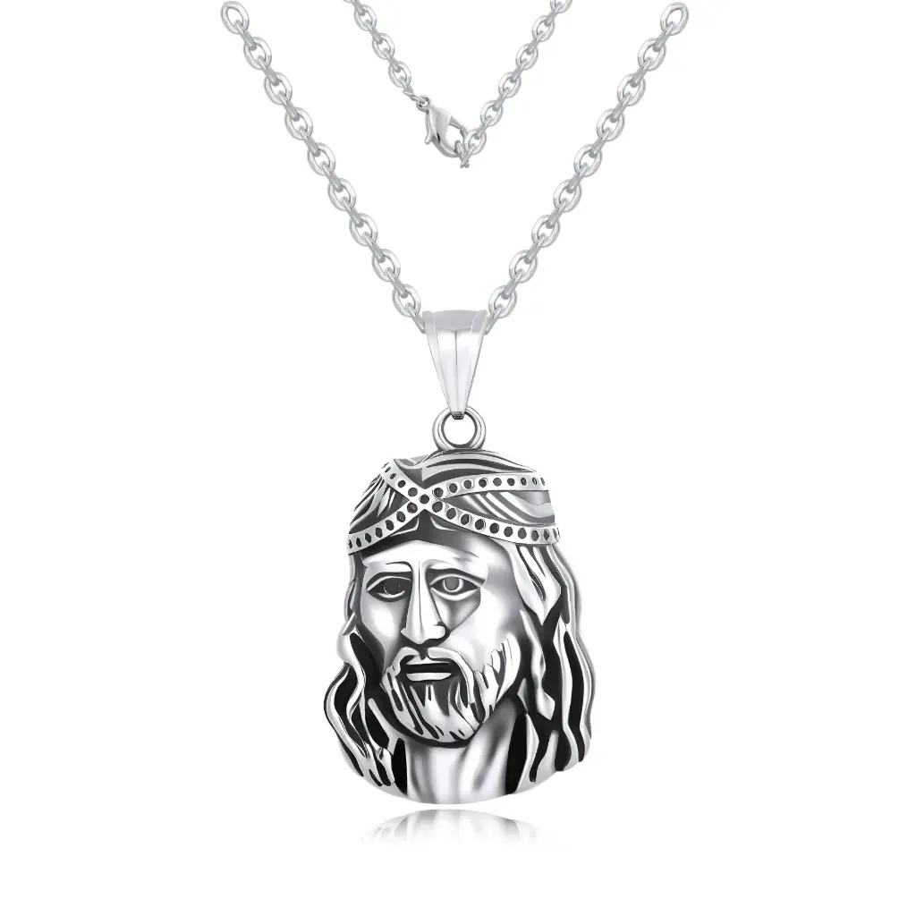 Premium Antiqued Silver-Tone Religious Icon Pendant Necklace – Artisan Statement Jewelry(DJ01N0248)