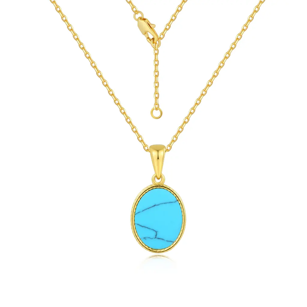 Premium Gold-Plated Oval Turquoise-Style Pendant Necklace – Classic Bohemian Jewelry(DJ01N0252)