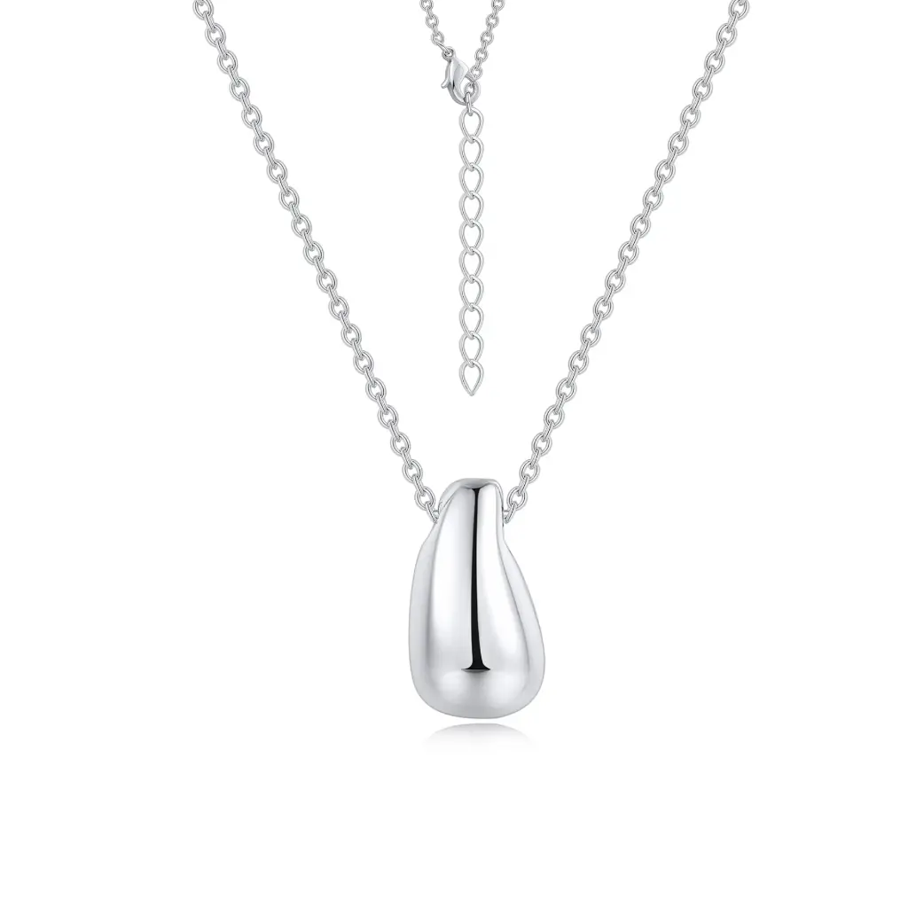 Premium 925 Sterling Silver Organic Teardrop Pendant Necklace – Minimalist Elegance（DJ01N0254）