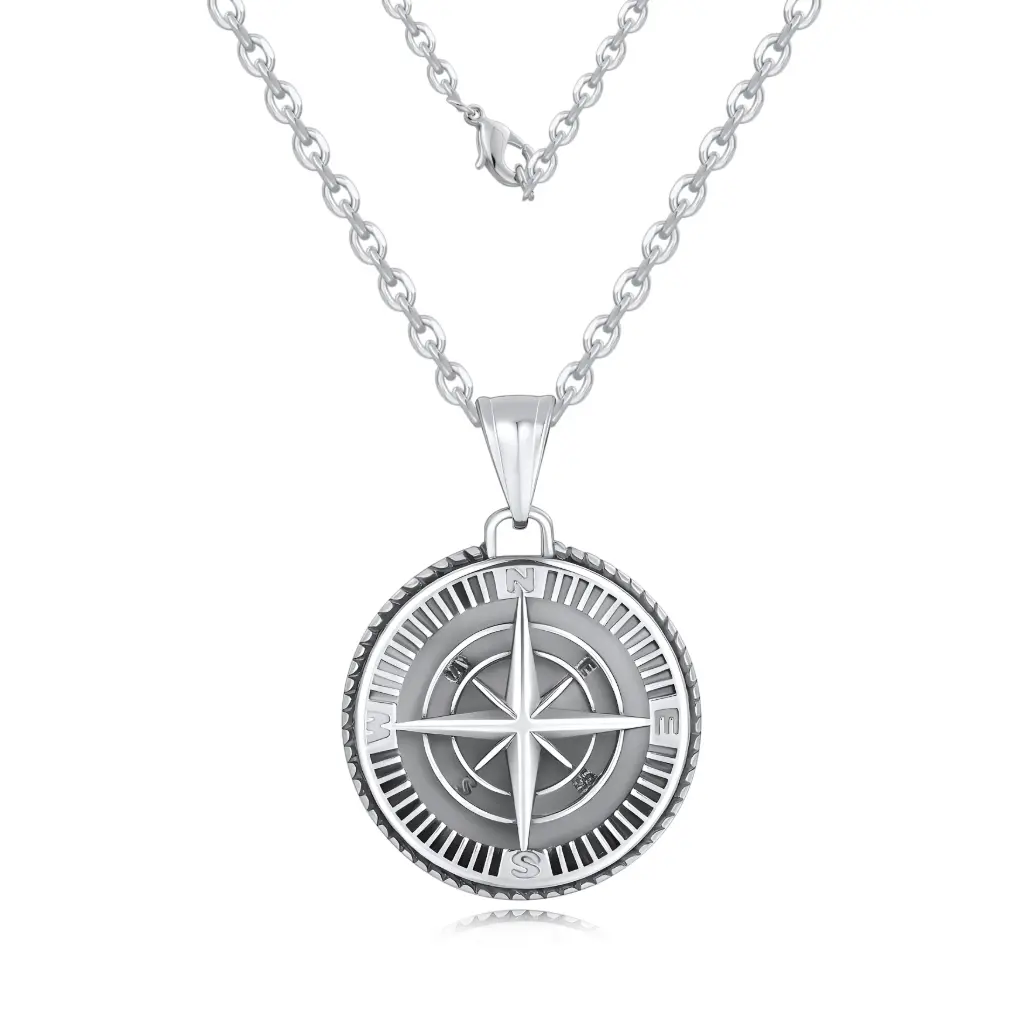 Premium Nautical Compass Pendant Necklace – Adventure-Themed B2B Jewelry（DJ01N0258）