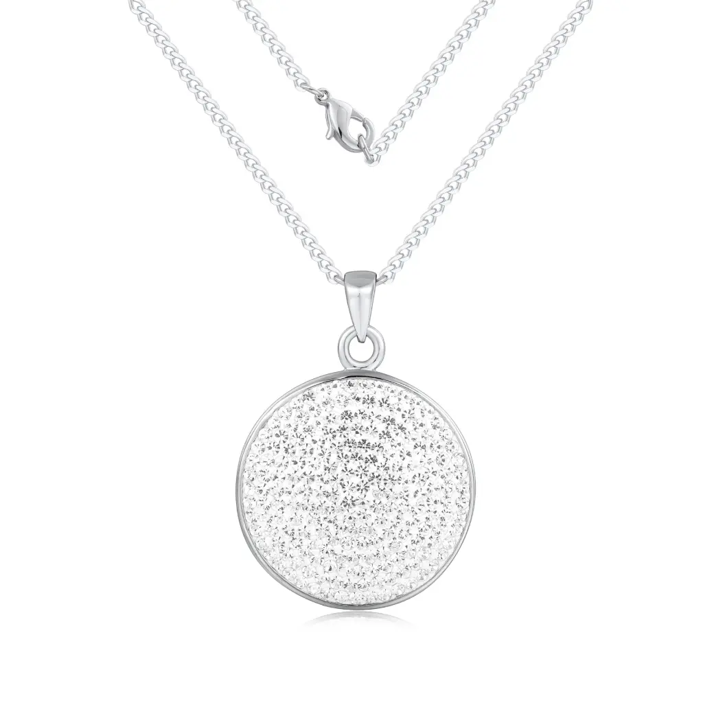 Premium Stainless Steel Pavé Crystal Disc Pendant Necklace – Modern Glamour Jewelry（DJ01N0259）