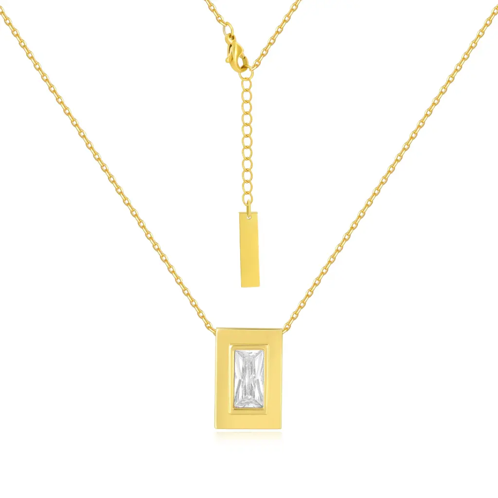 Geometric Gold-Tone Baguette Crystal Pendant Necklace – Modern Minimalism（DJ01N0271）