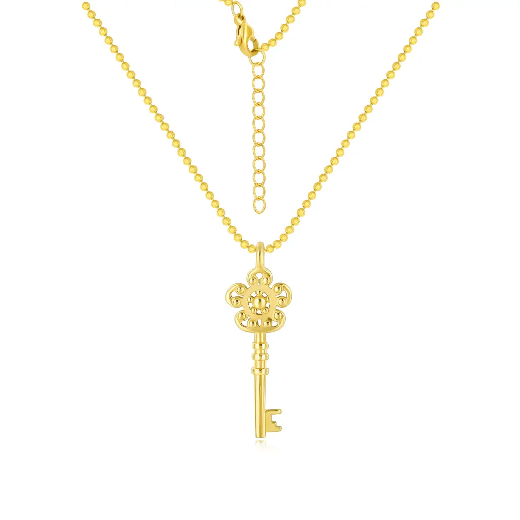 Vintage-Inspired Ornate Key Pendant Necklace – Elegant Gold-Tone Accessory（DJ01N0272）