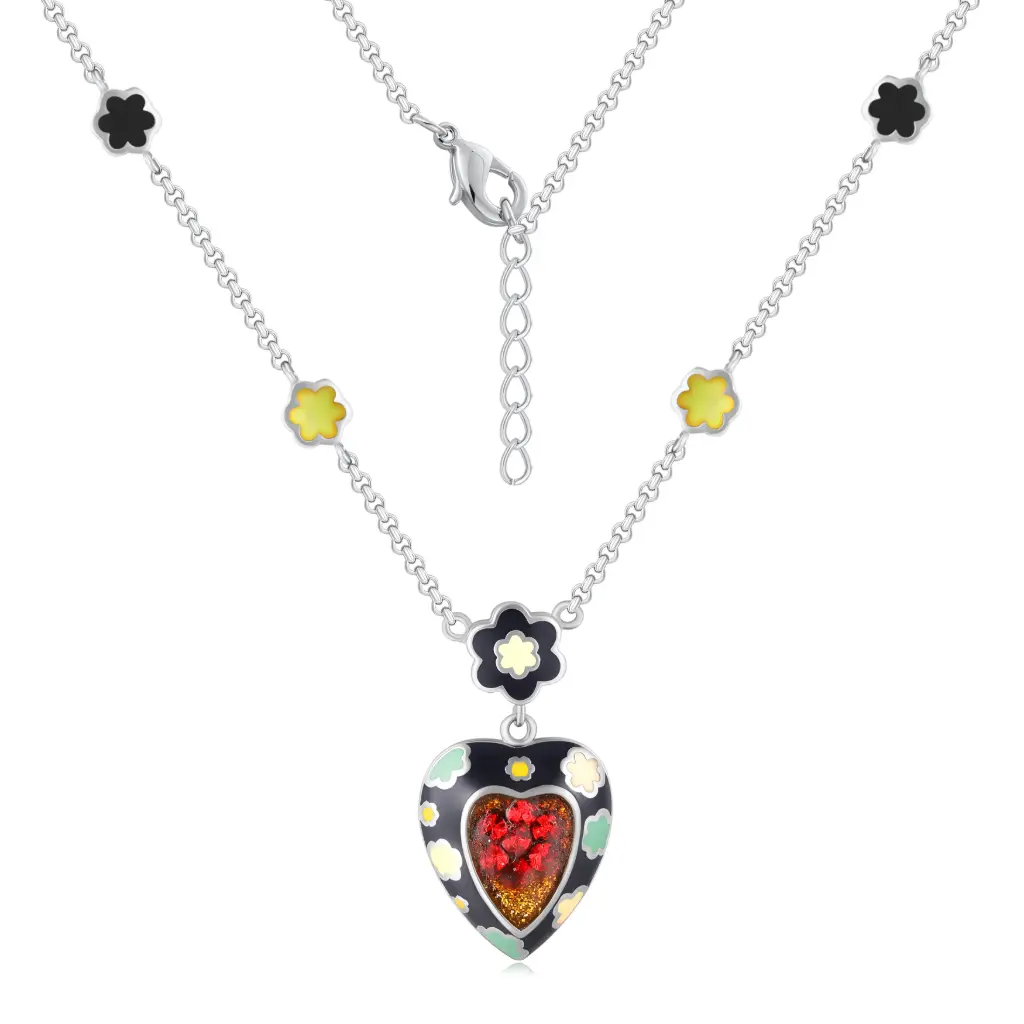Vibrant Enamel Heart & Floral Station Necklace – Trend-Driven Fashion Jewelry（DJ01N0275）
