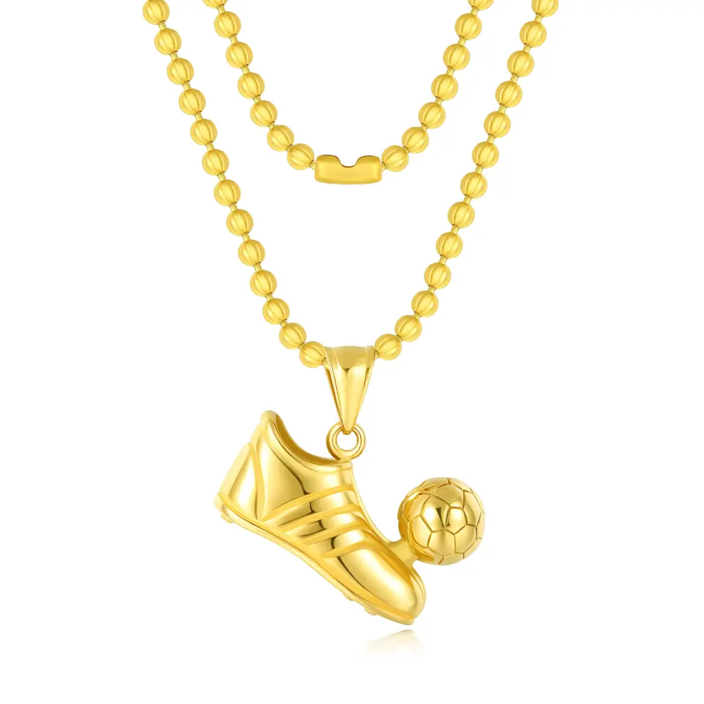 Gold-Tone Soccer Cleat & Ball Pendant Necklace – Sports-Themed Fashion Jewelry(DJ01N0276)