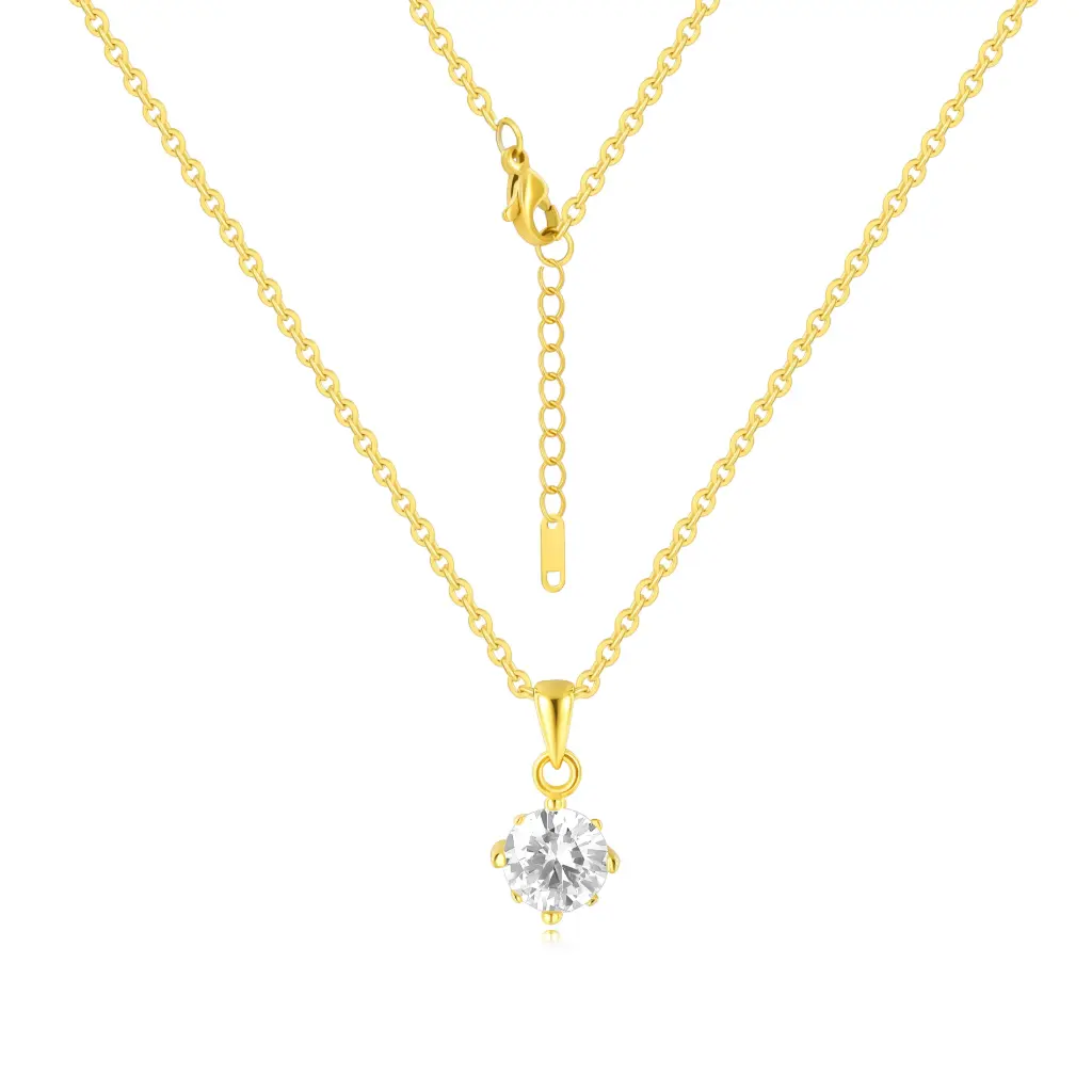 Elegant Gold-Tone Solitaire Pendant Necklace – Classic Minimalist Jewelry(DJ01N0279)