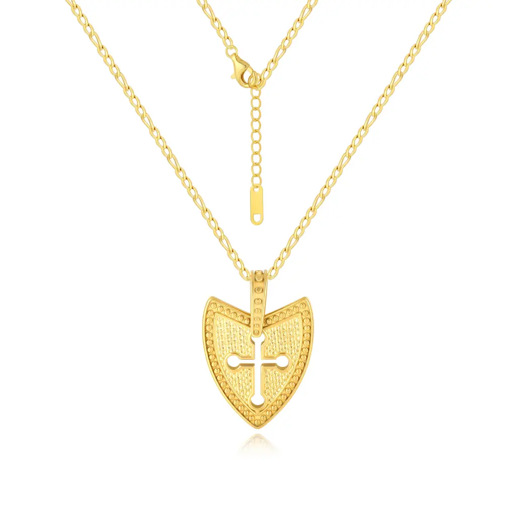 Ornate Stainless Steel Shield Cross Pendant Necklace – International Style Jewelry（DJ01N0285）