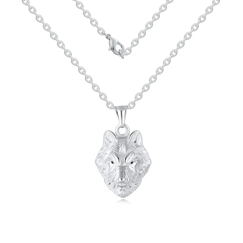 Bold 925 Sterling Silver Wolf Head Pendant Necklace – Statement Jewelry（DJ01N0286）