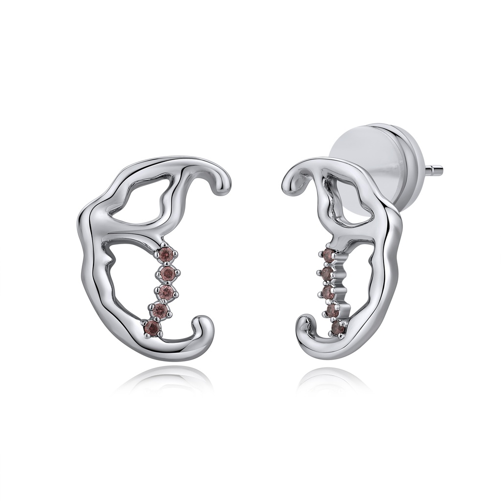 Chunky Abstract Silver Studs with Gradient Pink Crystals