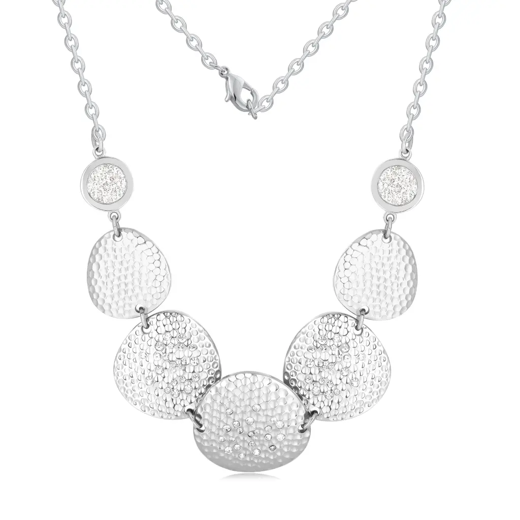 Hammered Textured Disc Statement Necklace – Elegant Silver-Tone Jewelry DJ01N0292
