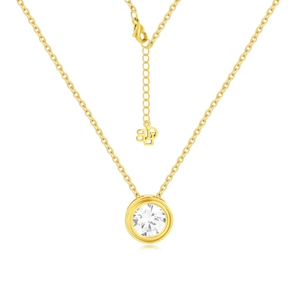 Classic Solitaire Pendant Necklace – Minimalist Gold-Tone Jewelry DJ01N0296
