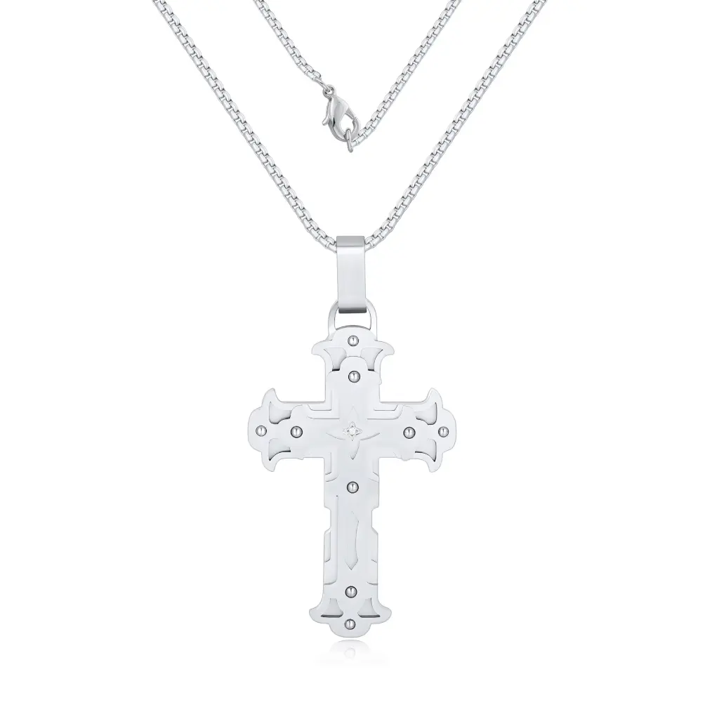Ornate Layered Cross Pendant Necklace – 925 Sterling Silver Statement Jewelry DJ01N0299