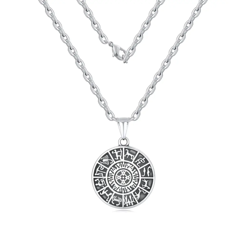 Celestial Zodiac Coin Pendant Necklace – Premium 925 Sterling Silver Jewelry  DJ01N0300