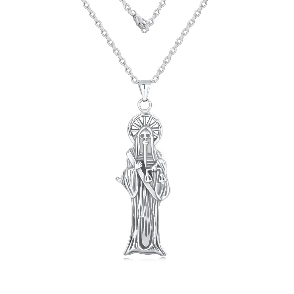 Santa Muerte Pendant Necklace – Premium Sterling Silver  DJ01N0318