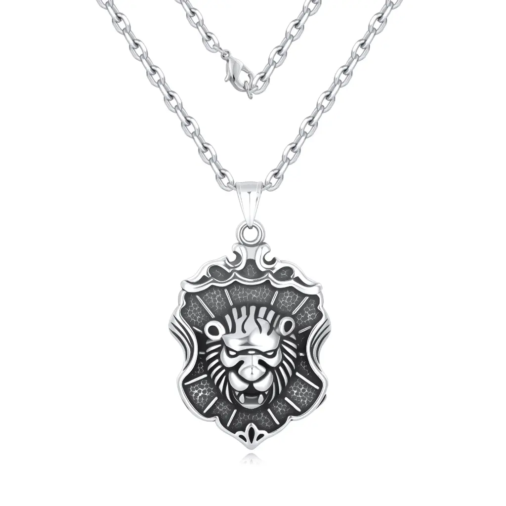 Majestic Lion Shield Pendant Necklace – Premium Sterling Silver Statement Jewelry DJ01N0320