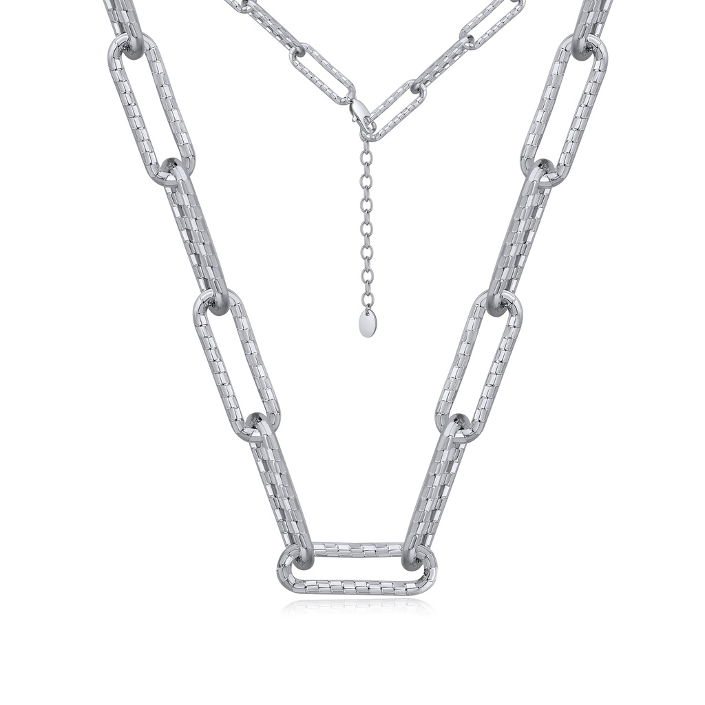 Chunky Geometric Silver Plated Brass Statement Chain Necklace