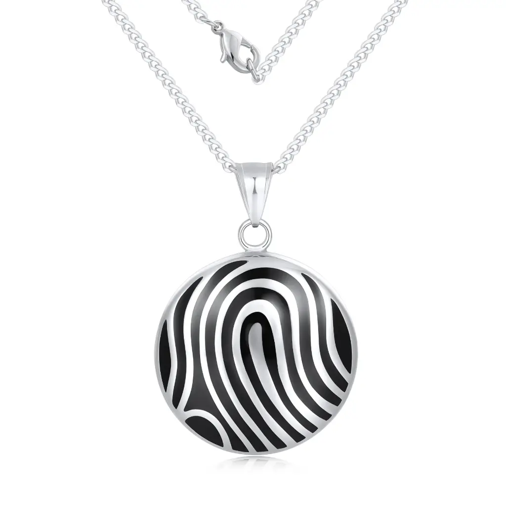 925 Sterling Silver Fingerprint Pattern Pendant Necklace DJ01N0346