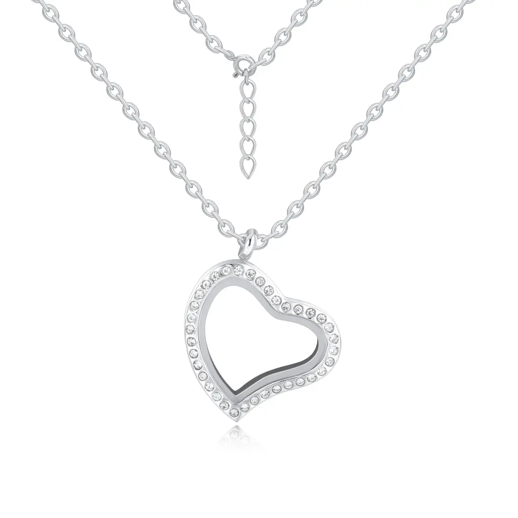 Elegant Crystal Heart Floating Locket Pendant | 925 Sterling Silver Custom Jewelry | Jinyi Jewelry