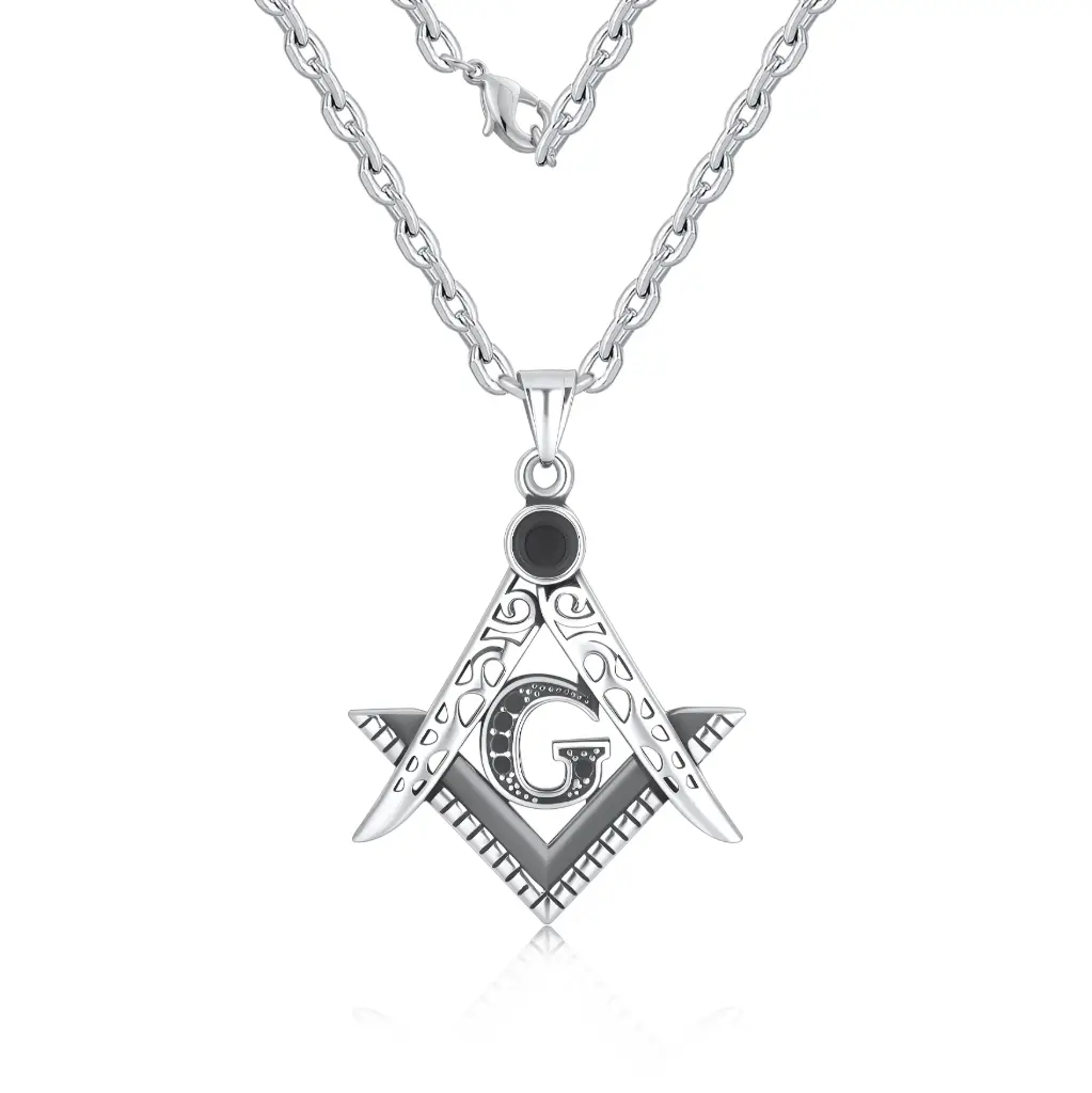 Durable stainless steel Masonic pendant, Hypoallergenic symbol jewelry for wholesale, Precision CNC Masonic necklace production. DJ01N0367