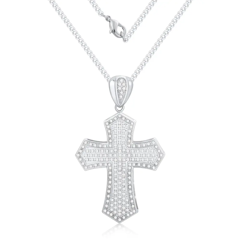 Iced Out Pave Cross Pendant Necklace | Premium 925 Sterling Silver Custom Jewelry | Jinyi Jewelry DJ01N0372
