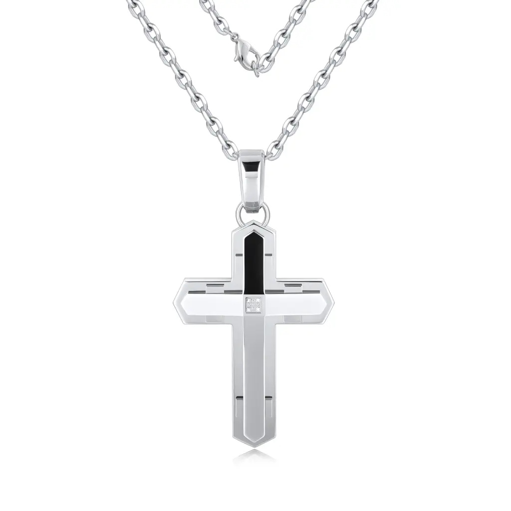 Hypoallergenic stainless steel cross pendant, Durable silver cross necklace wholesale, Vietnam jewelry factory custom pendant production, High-quality minimalist religious jewelry for wholesale. DJ01N0377