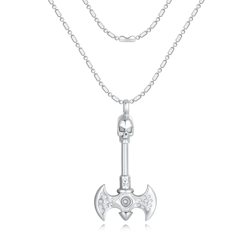 Edgy Skull and Battle Axe Pendant Necklace - Premium Jewelry Craftsmanship DJ01N0379