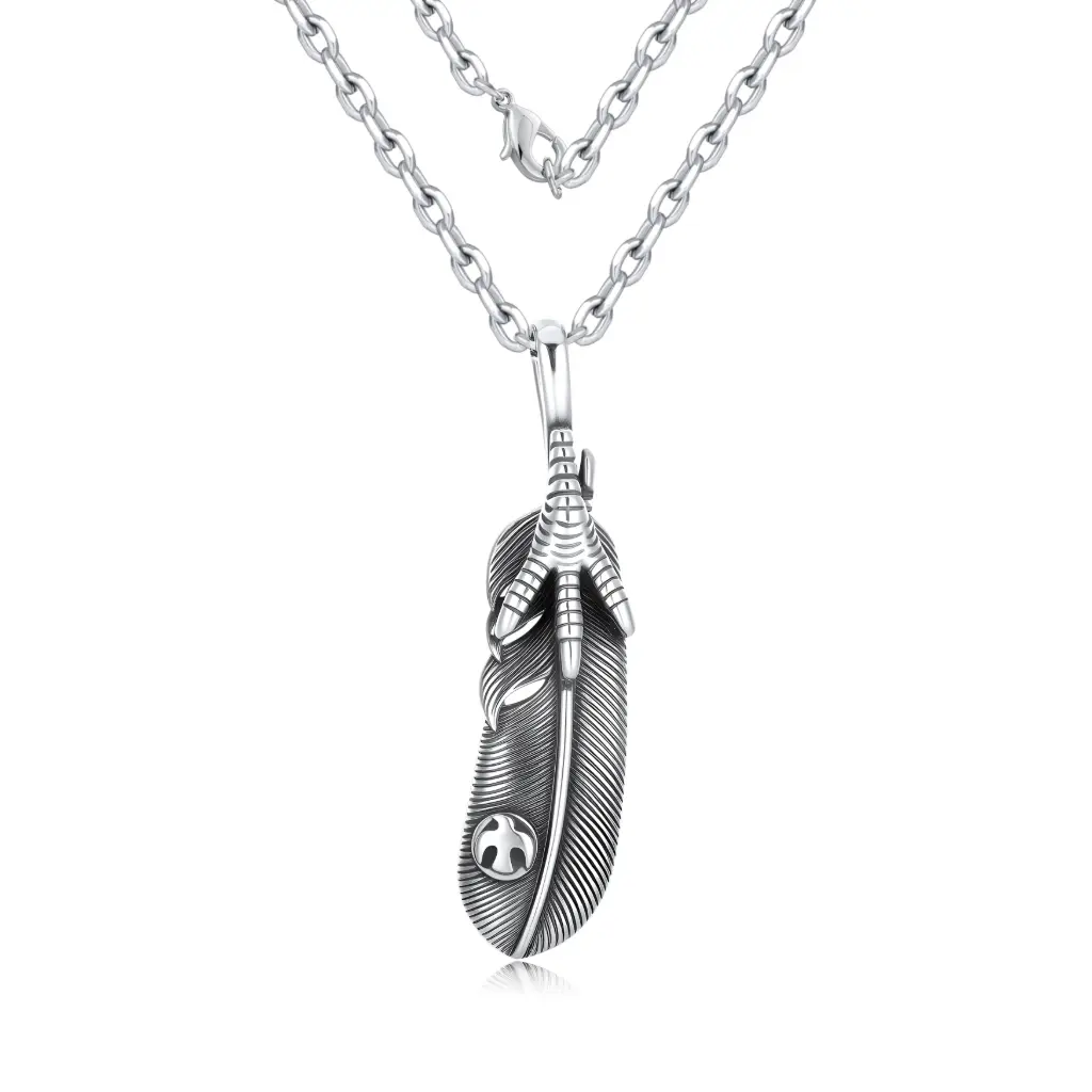 Exquisite Feather and Talon Pendant - Masterful Silver Jewelry Craftsmanship DJ01N0380