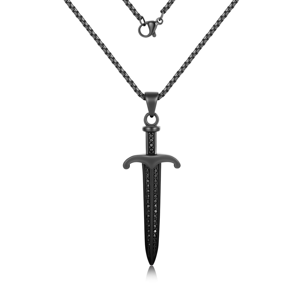 Black Stainless Steel Sword Pendant Necklace with Gothic Warrior Style (Pendant)