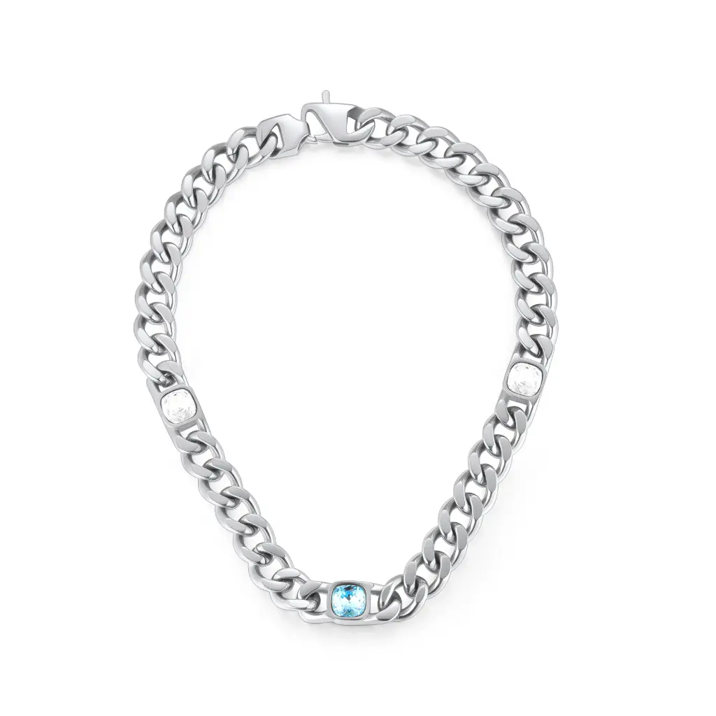 Premium Silver Chain Necklace with Accent Stones | Custom Jewelry Manufacturer | Jinyi Jewelry DJ01N0396-2