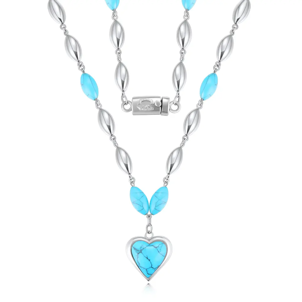 Premium Turquoise Heart Pendant Necklace | Custom 925 Silver Jewelry Manufacturer | Jinyi Jewelry DJ01N0397