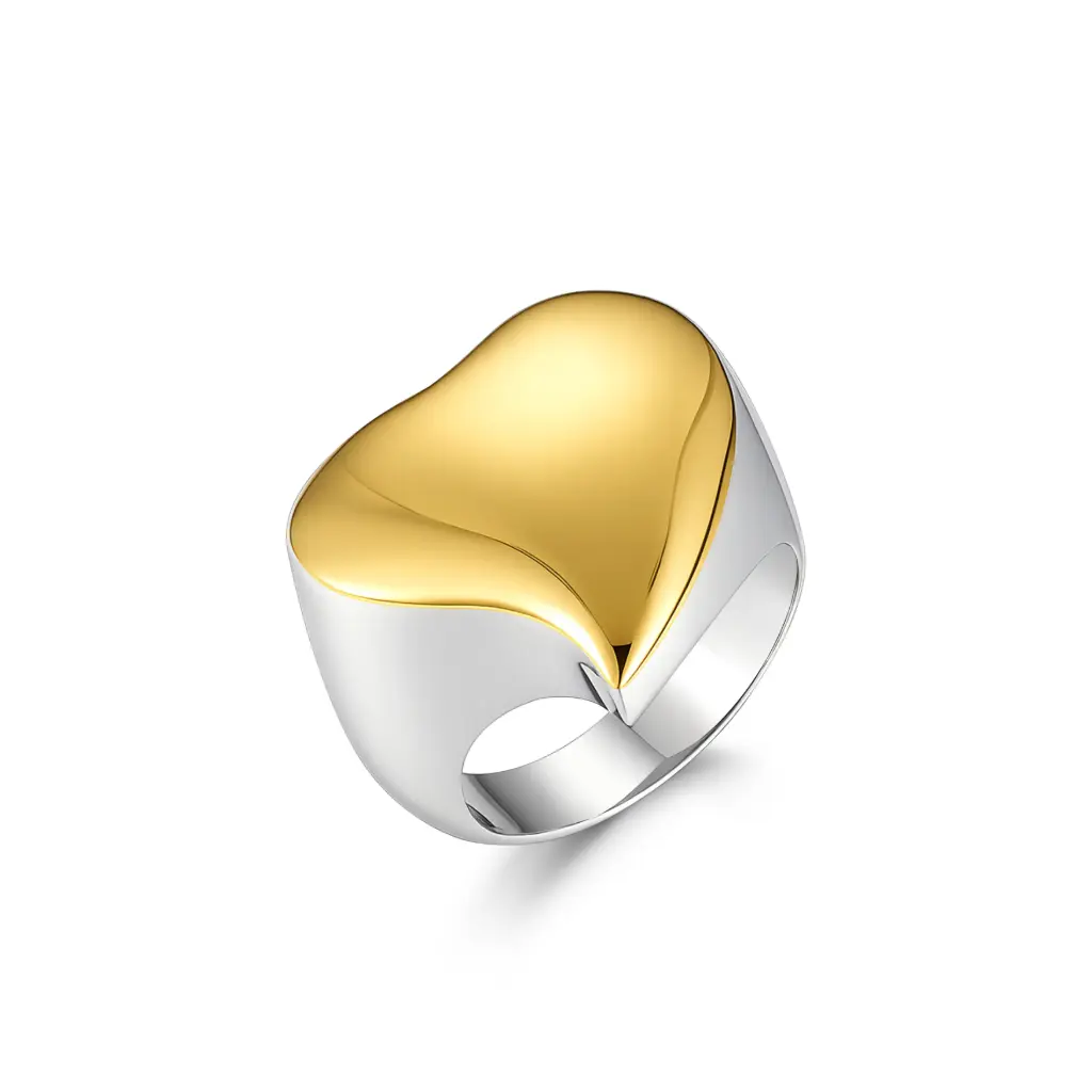 Premium Two-Tone Heart Statement Ring | Custom Jewelry Manufacturer | Jinyi Jewelry DJ01R0132