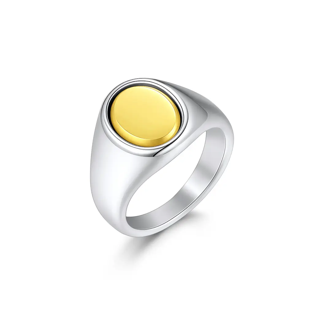 Premium Two-Tone Oval Signet Ring | Custom Jewelry Manufacturer | Jinyi Jewelry DJ01R0153