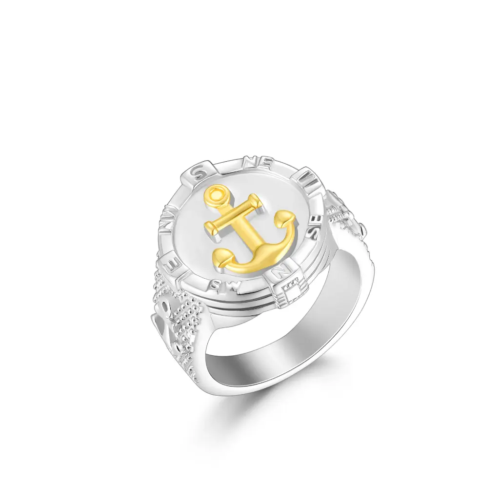 Premium Nautical Compass Anchor Signet Ring | Custom Jewelry Manufacturer | Jinyi Jewelry DJ01R0154